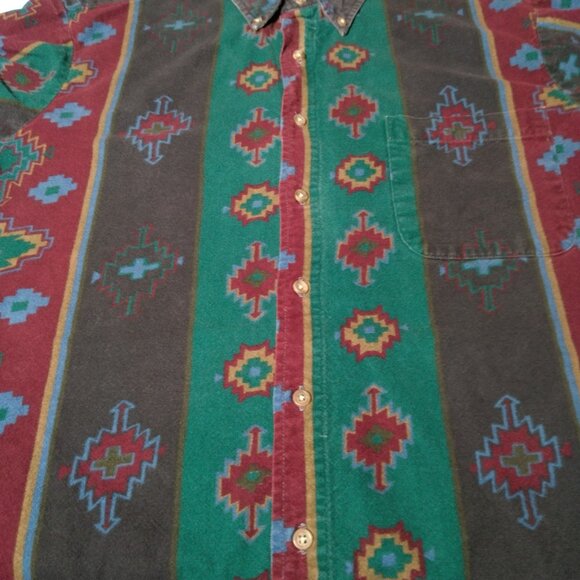 Vintage Chamois Shirt Men Large Southwest Geometric Maroon Green Western Flannel - Picture 12 of 16